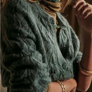 Sezane Roberto Jumper Knit Sweater Button Down Cardigan M Medium Sage Green Sam